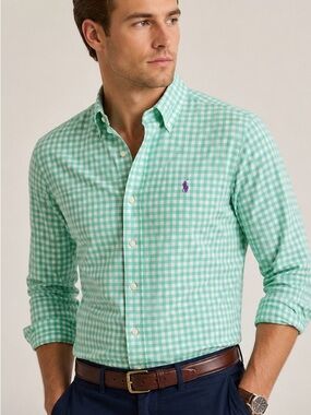 Polo by Ralph Lauren Mint Gingham Long-Sleeve Button-Down Shirt